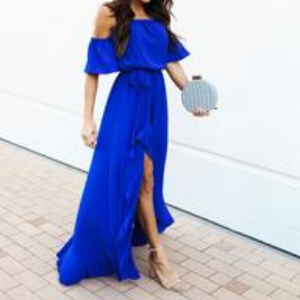 VICI FRONT ROW HIGH LOW MAXI DRESS - ROYAL BLUE SM